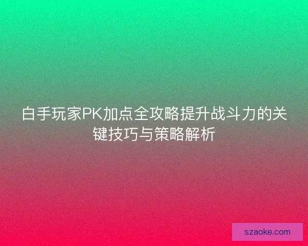 白手玩家PK加点全攻略提升战斗力的关键技巧与策略解析
